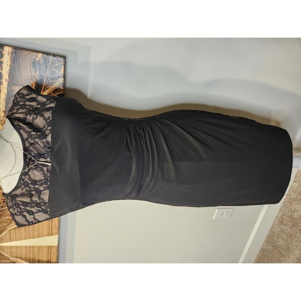 Chaps Black Lace Yoke Midi Dress